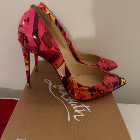 Christian Louboutin Pigalle Follies 100 Pat Metrograf Multicolor Graphic Heels - Picture 5 of 11